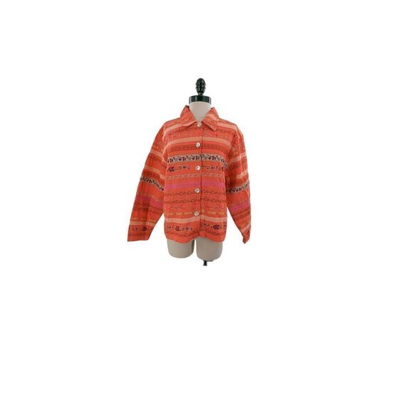 Tantrums Women Long Sleeve Floral Embroidery Ribbon Jacket Red Orange Size Mediu - Picture 8 of 14